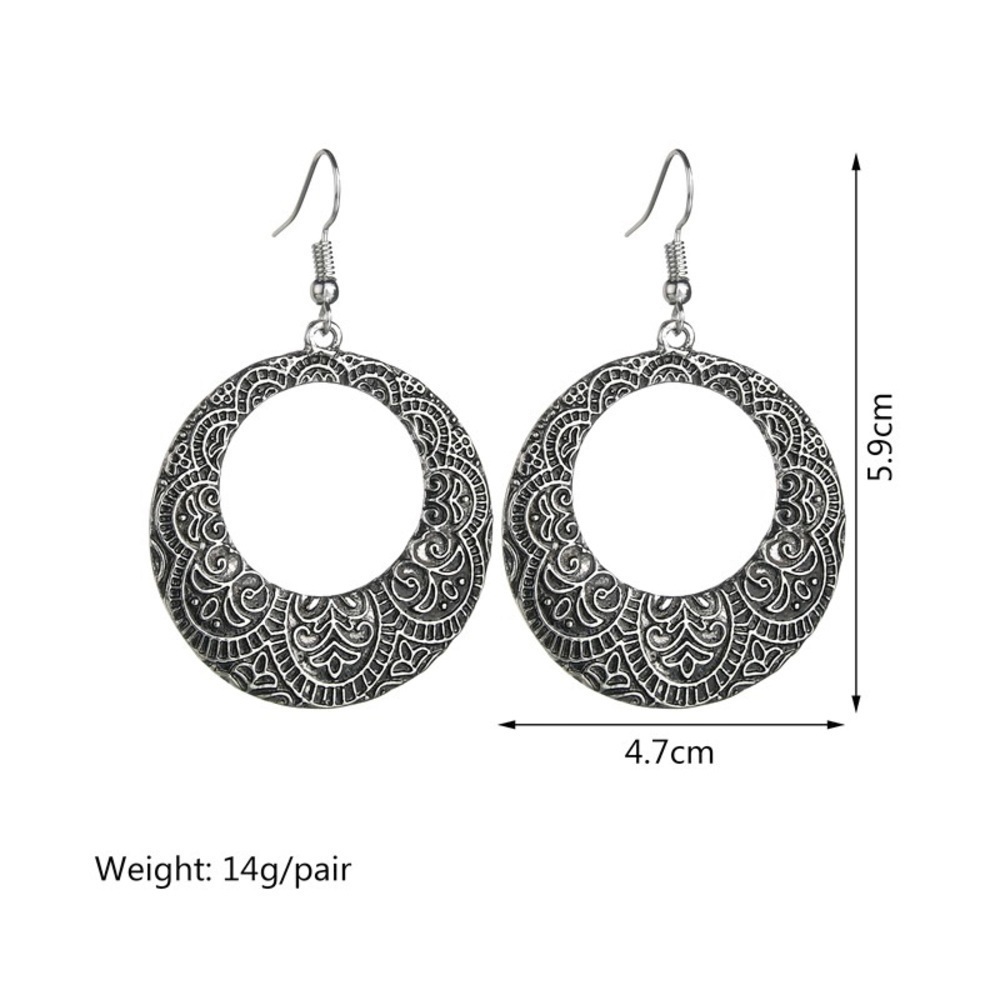 Any 3/$25! Dark Gray Engraved Circular Boho Drop Earrings - Picture 5 of 7